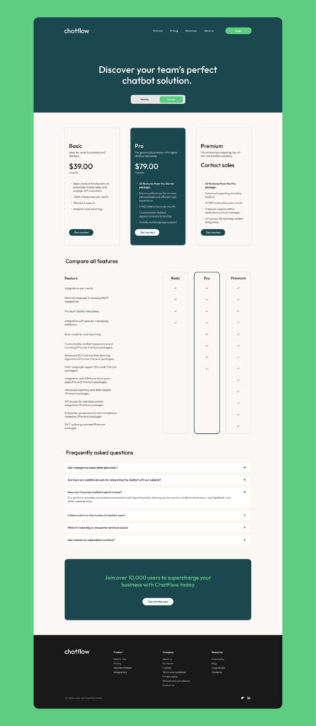 website pricing page UI design